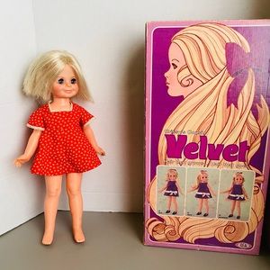 Velvet antique doll with box